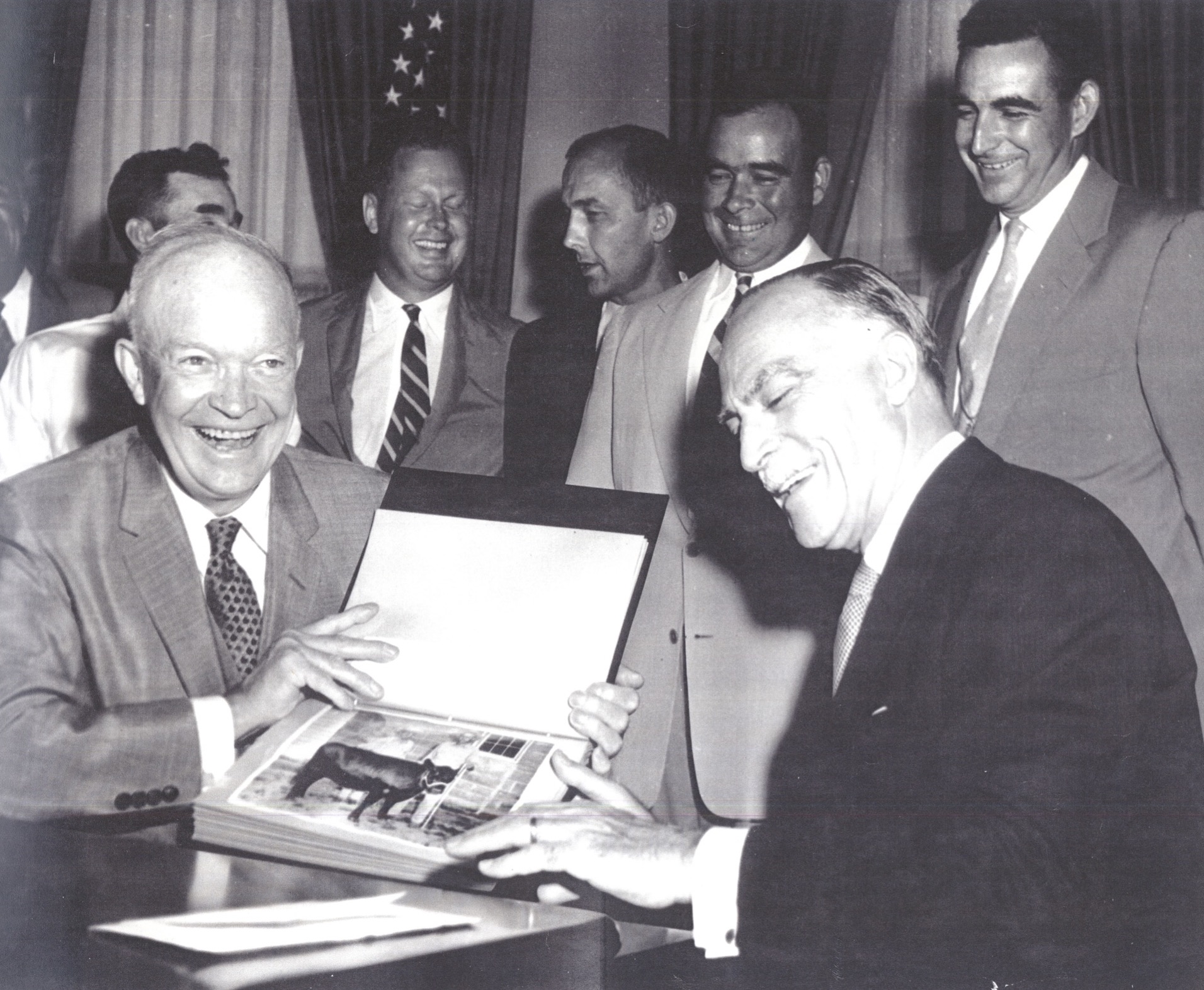 President Eisenhower celebrates donating to Heifer in 1957.