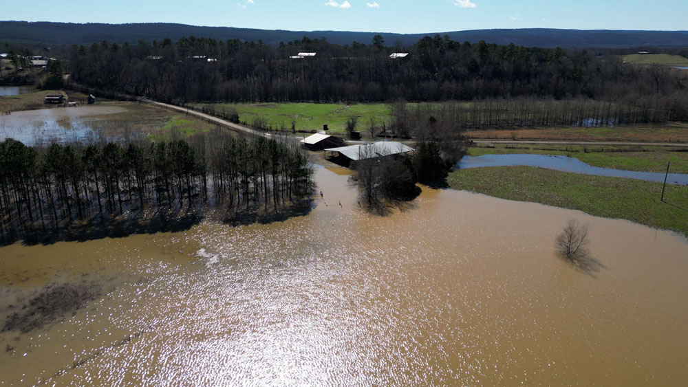 Heifer Ranch submerged in water during the February 2023 flood.