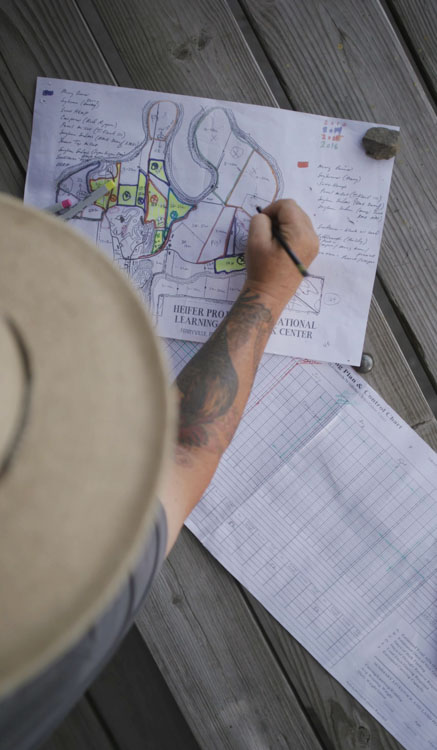 A person drawing a grazing chart.