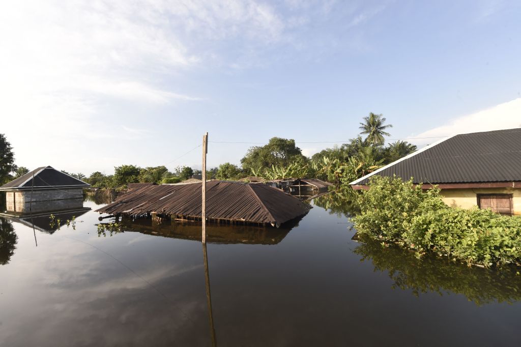 Houses submerged by flood waters in Nigeria.